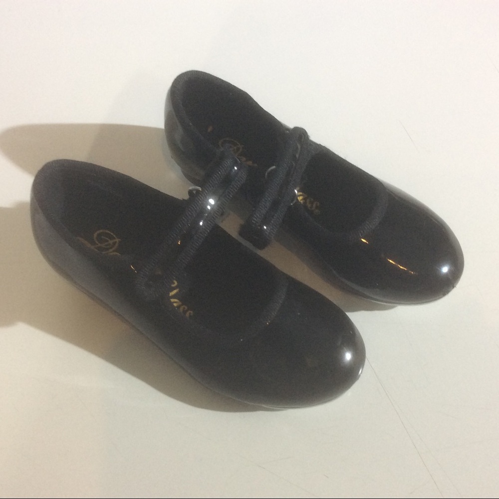 Dance Class KIDS CHILDREN Black Girls Patent Tap Shoes Mary Jane Silver Metal